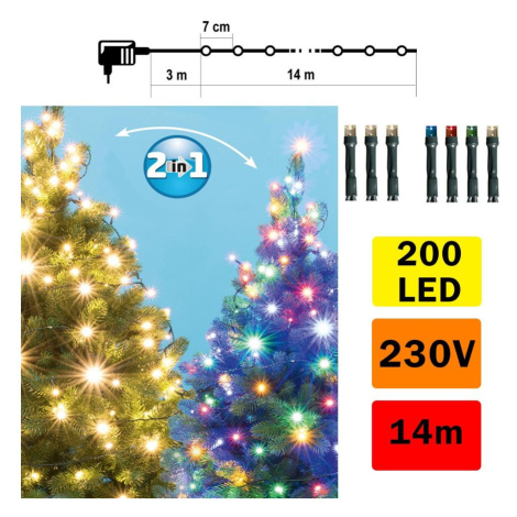 LED Vánoční řetěz venkovní 200xLED/5 funkcí 17m IP44 teplá bílá/multicolor Donoci