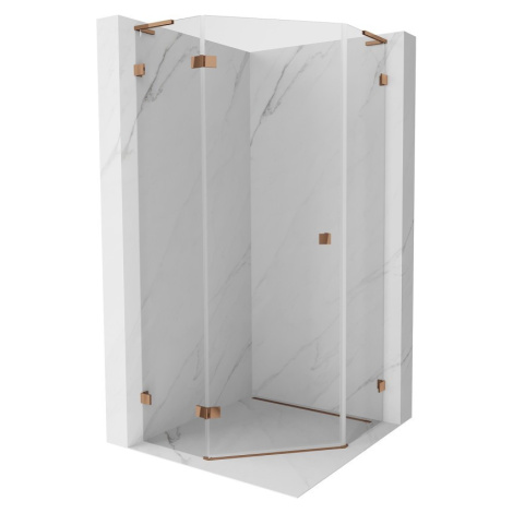 MEXEN/S Lunar L sprchový kout pětiboký křídlový levá 90 x 90, transparent, růžové zlato 831L-090