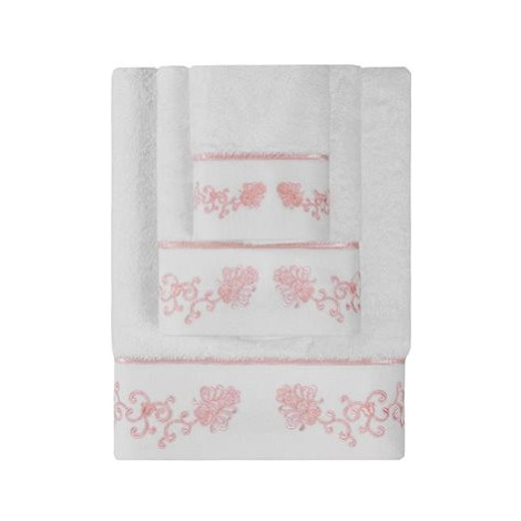 Soft Cotton Malý ručník Diara 30 × 50 cm, bílá - růžová výšivka