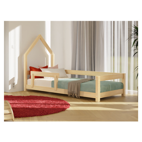 Benlemi Dětská postel domeček POPPI s bočnicí Zvolte barvu: Nelakovaná, Zvolte rozměr: 80x180 cm
