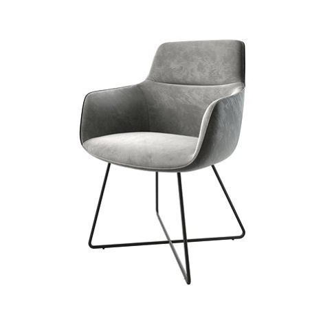 DELIFE Jídelní židle Pejo-Flex šedý samet podnož ve tvaru "X" černý