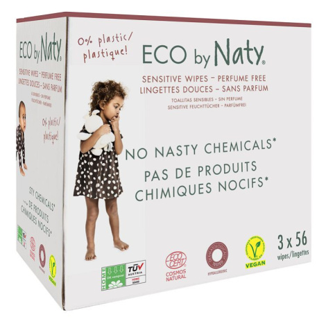 Naty ECO vlhčené ubrousky bez vůně - pro citlivou pokožku - výhodné balení 3 x 56 ks Eco by Naty