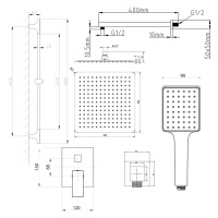 SAPHO CUBEMIX podomítkový sprchový set s pákovou baterií, 2 výstupy, posuvný držák sprchy, zlato