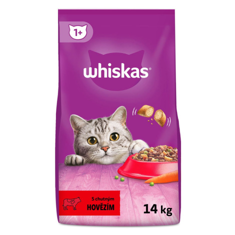 Whiskas granule s hovězím pro dospělé kočky 2x14kg