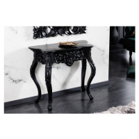 Estila Luxusní konzolový stolek Muriel v barokním stylu černé barvy s ornamentálním vyřezáváním 