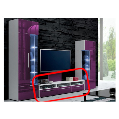 Expedo TV stolek LUGANO, bílá/fialová lesk - 150/35/45cm