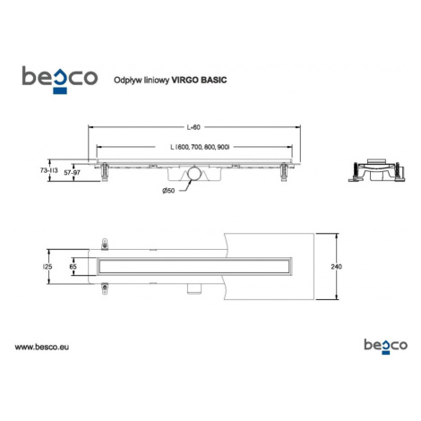 HOPA Odtokový žlab VIRGO BASIC DUO Rozměr A 80 cm ZLOL80VB