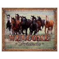 Plechová cedule WELCOME - HORSES - Friends, 40 × 31.5 cm