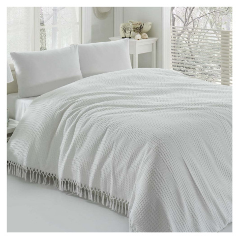 Bílý bavlněný lehký přehoz přes postel na dvoulůžko Pique, 220 x 240 cm Mijolnir