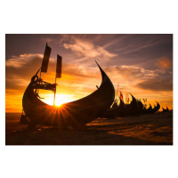 Ilustrace Silhouette of moored viking ships on, Azim Khan Ronnie / 500px, 40 × 26.7 cm