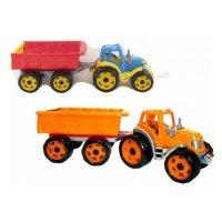 Traktor s vlečkou plast 53cm pro volný chod 2 barvy v síťce