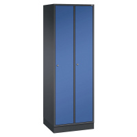 C+P Ocelová šatní skříň INTRO, šířka 620 mm, 2 oddíly, korpus černošedá, dveře enciánová modrá