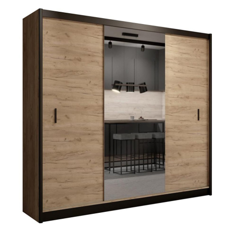 Šatní skříň se zrcadlem MIRO 250x215x61 cm dub craft/černá CRAFT 250  Craft/Czarny