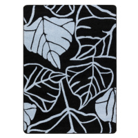 Koberec YOUNGG 1592 listí, černý / modrý