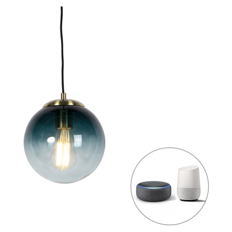 Chytrá závěsná lampa mosaz s oceánově modrým sklem 20 cm včetně WiFi ST64 - Pallon QAZQA