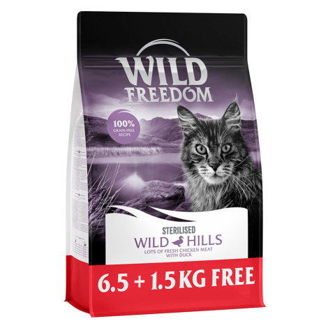 Wild Freedom granule 8 kg - 6,5 kg + 1,5 kg zdarma - Adult "Wild Hills" Sterilised kachní - bez 