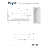 HOPA Obdélníková vana INTRICA SLIM Nožičky k vaně Bez nožiček, Rozměr vany 170 × 75 cm VANINTRIC