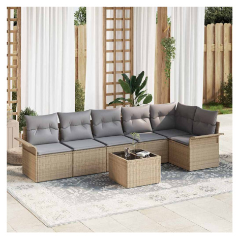 vidaXL Sada zahradních pohovek s polštářem 7 pcs Béžová polyratan