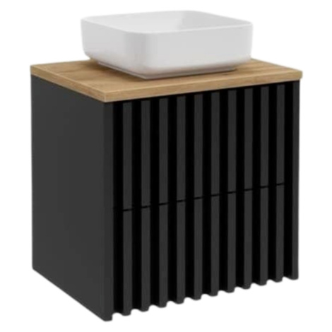 Koupelnová skříňka s dubovou krycí deskou SAT Delano 60x56x45 cm černá DELANO60ZCDE