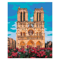 Diamondi - NOTRE DAME V PAŘÍŽI A ČERVENÉ KVĚTINY, 40x50 cm, bez rámu a bez vypnutí plátna