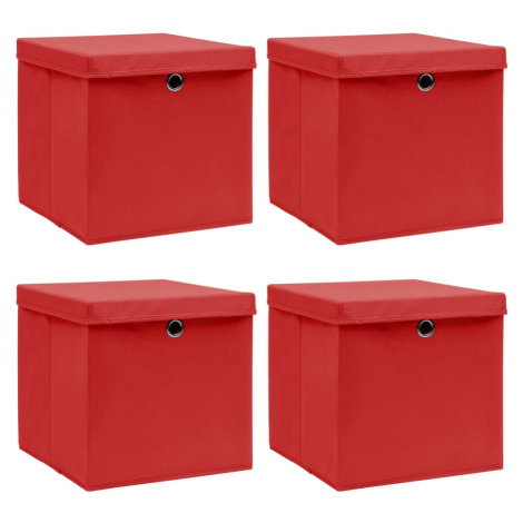 vidaXL Úložné boxy s víky 4 ks červené 32 x 32 x 32 cm textil