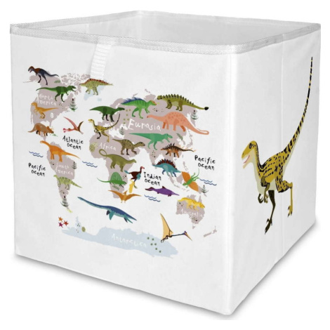 Bílý látkový dětský organizér na hračky 32x32x32 cm Dino World Map – Butter Kings