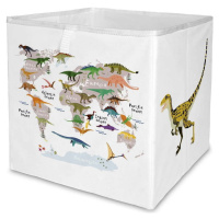 Bílý látkový dětský organizér na hračky 32x32x32 cm Dino World Map – Butter Kings