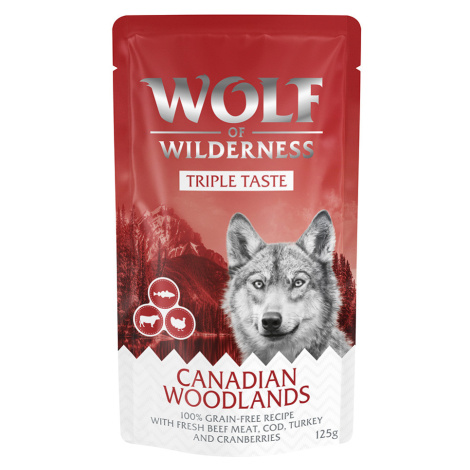 Wolf of Wilderness Adult "Triple Taste" 12 x 125 g - Canadian Woodlands - hovězí, treska, krůtí