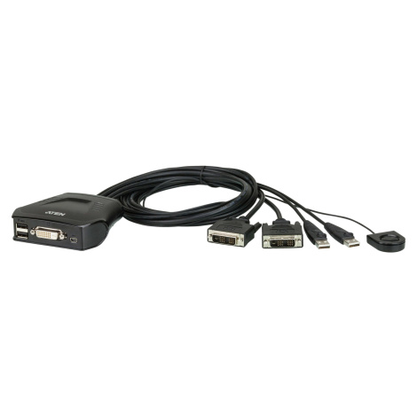 ATEN 2-port DVI KVM USB mini, integrované kabely, tlačítko pro přepínání - 325888