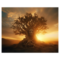 Obrazy na stěnu - Obličej ve stromu při západu slunce Rozměr: 40x50 cm, Rámování: bez rámu a bez