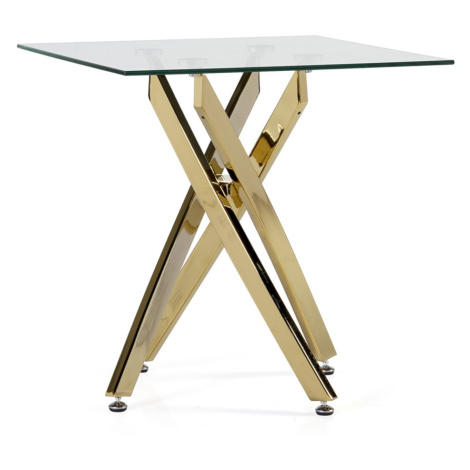 Estila Art-deco čtvercový příruční stolek Brilia se zlatou podstavou a skleněnou povrchovou desk