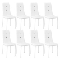 8× Jídelní židle, ozdobné kamínky, bílá