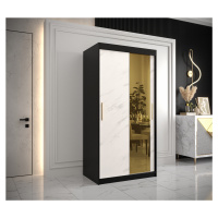 Šatní skříň Abi Golden T2 Barva korpusu: Černá, Rozměry: 100 cm, Dveře: Bílý Marmur + zlaté zrca