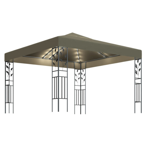 vidaXL Altán se světelnými LED řetězy 3 x 3 m taupe