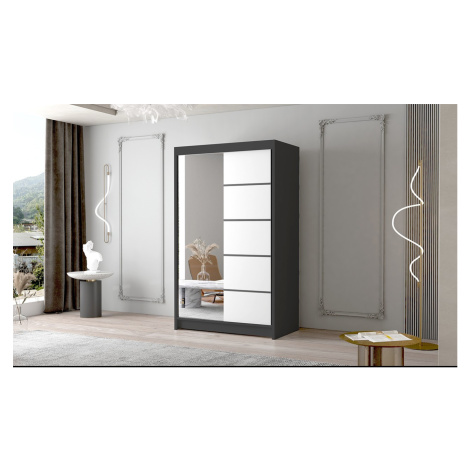Dvoudveřová skříň se zrcadlem NICA - šířka 120 cm, černá / bílá