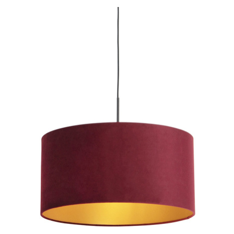 Závěsná lampa s velurovým odstínem červená se zlatem 50 cm - Combi QAZQA
