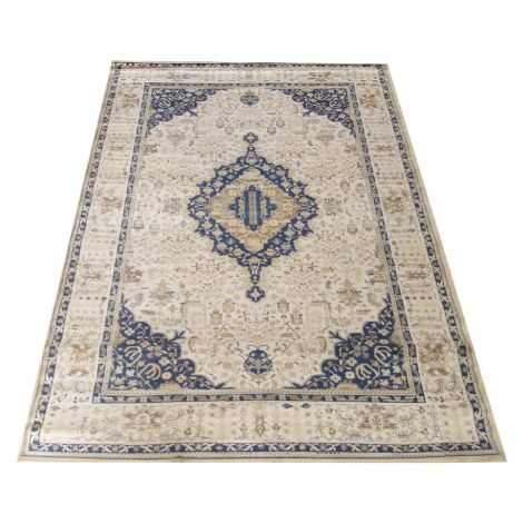 Nádherný vintage koberec v béžové barvě s modrým vzorem Šířka: 200 cm | Délka: 290 cm