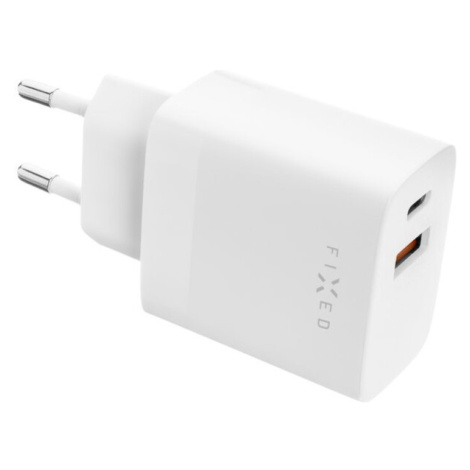 FIXED síťová nabíječka s USB-C a USB výstupem, podpora PD a QC 3.0, 20W, bílá