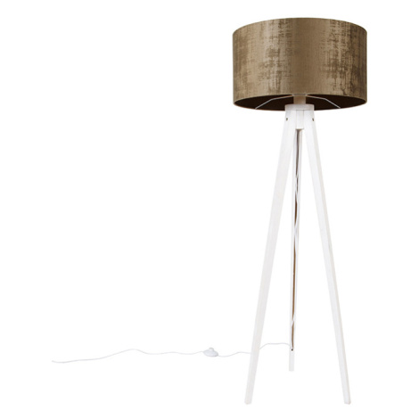 Moderní stojací lampa stativ bílá s hnědým odstínem 50 cm - Tripod Classic QAZQA
