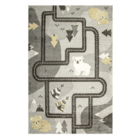 Detský koberec Lima F498A uličky / plyšové medvede, svetlosivý / krémový