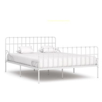 Rám postele s laťkovým roštem bílý kov 200x200 cm