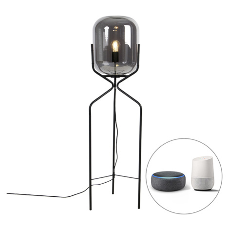 Chytrá stojací lampa černá včetně kouřového skla WiFi A60 - Bliss QAZQA