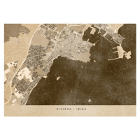 Mapa Sepia vintage map of Ibiza, Blursbyai, (40 x 30 cm)