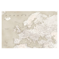 Mapa Sepia vintage detailed map of Europe, Blursbyai, (40 x 26.7 cm)