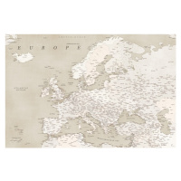 Mapa Sepia vintage detailed map of Europe, Blursbyai, 40 × 26.7 cm