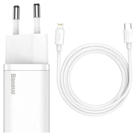 Baseus rychlonabíječka do sítě Super Si USB-C PD QC 20W s Lightning kabelem 1m bílá