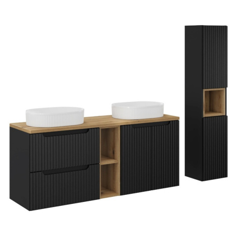 Comad Koupelnová sestava Nova Black se skříňkami a umyvadly 140 cm černá/dub evoke