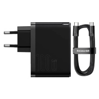 Nabíječka Baseus GaN USB-C + USB wall charger, 100W + 1m cable (black)