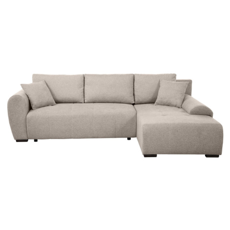 Beautysofa ROHOVÁ ROZKLÁDACÍ POHOVKA Dallas s úložným prostorem, 255 cm, béžová, pravá, velurová