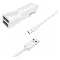 Set autonabíječky FIXED s 2xUSB výstupem a USB/USB-C kabelu, 1m, 15W Smart Rapid Charge, bílá